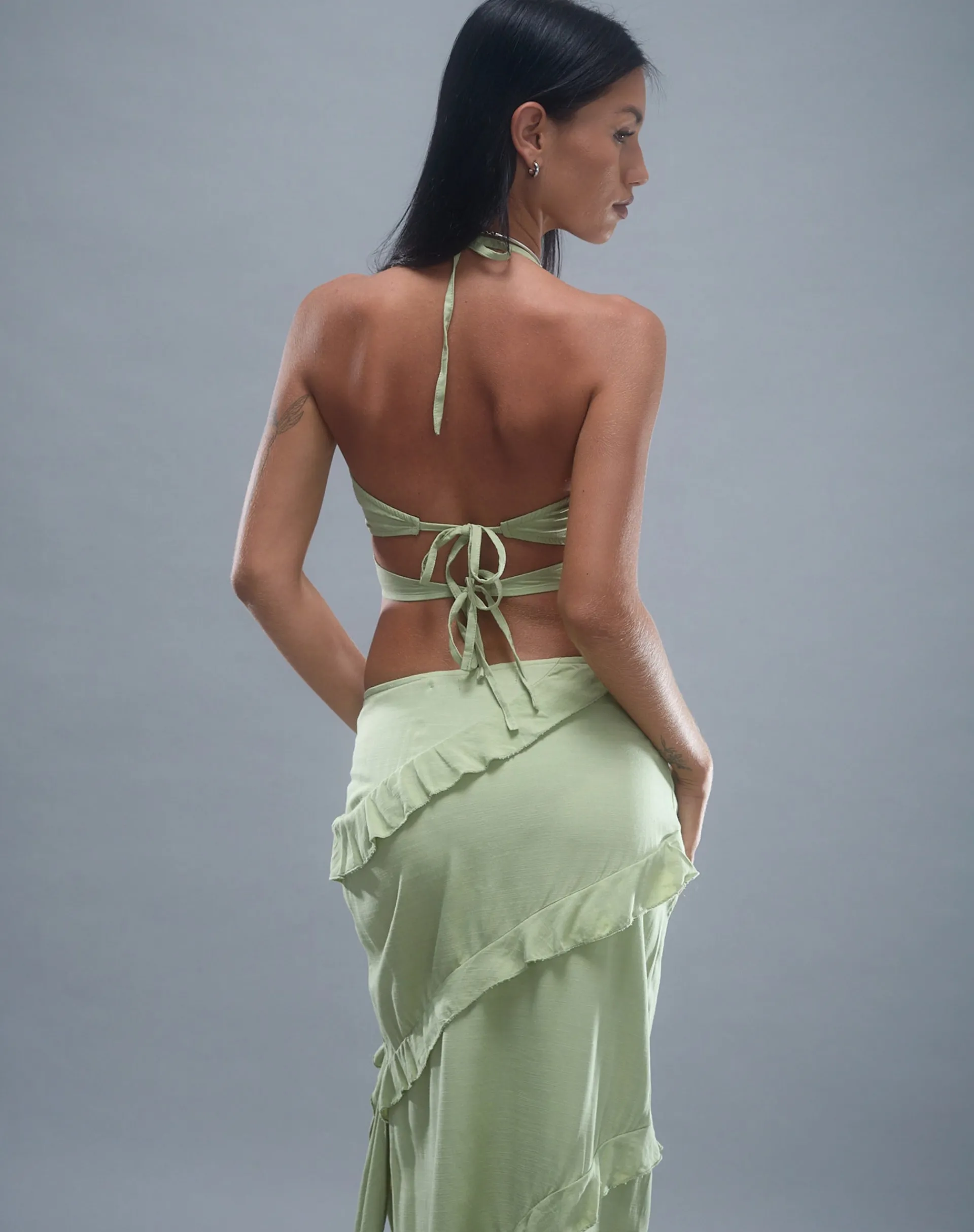 Motel Rocks Halterneck Tops | Strappy Tops-Koen Cut Out Top in Mint Sage