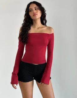 Motel Rocks Basics | Basic Tops-Korby Long Sleeve Top in Adrenaline Red
