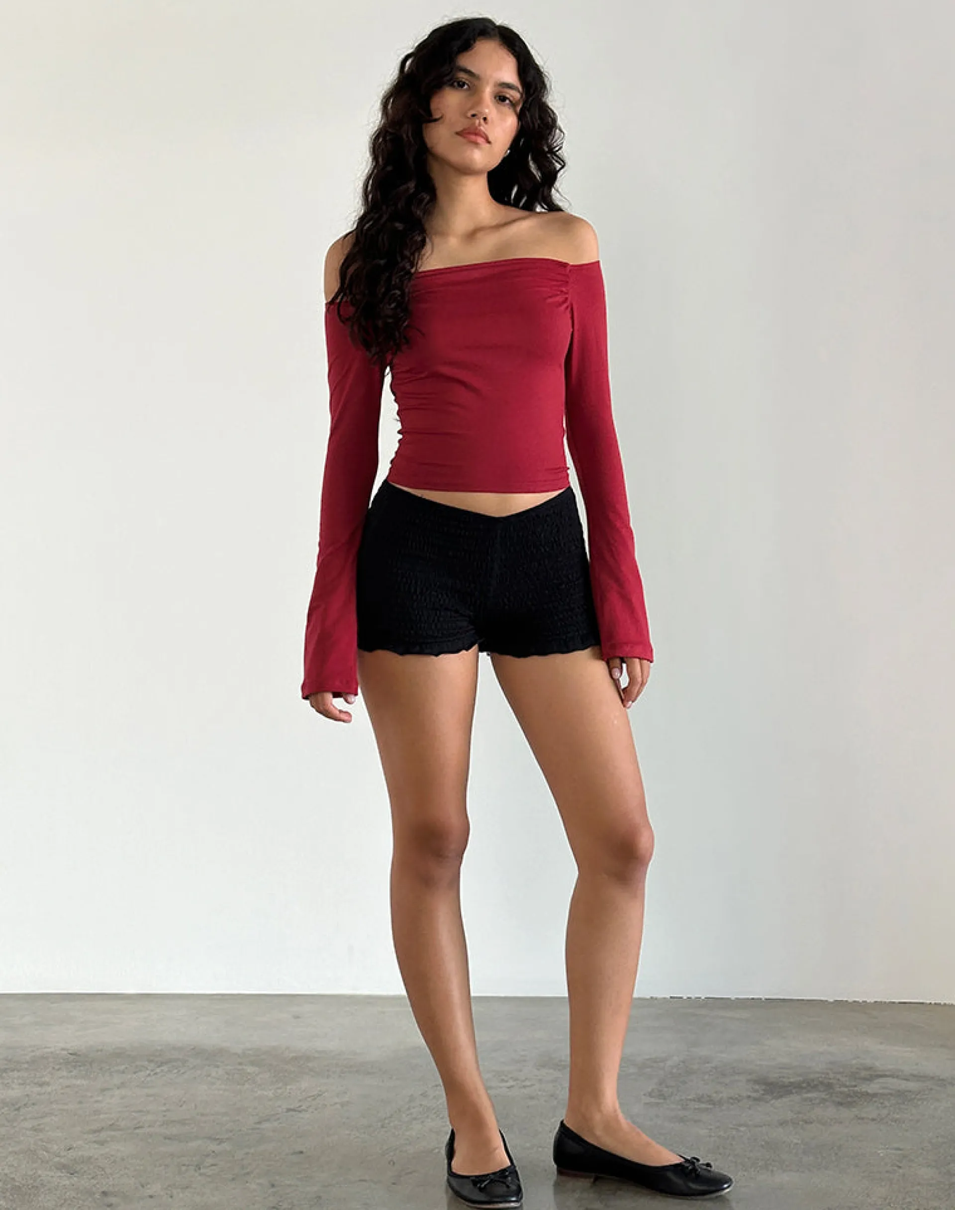 Motel Rocks Basics | Basic Tops-Korby Long Sleeve Top in Adrenaline Red