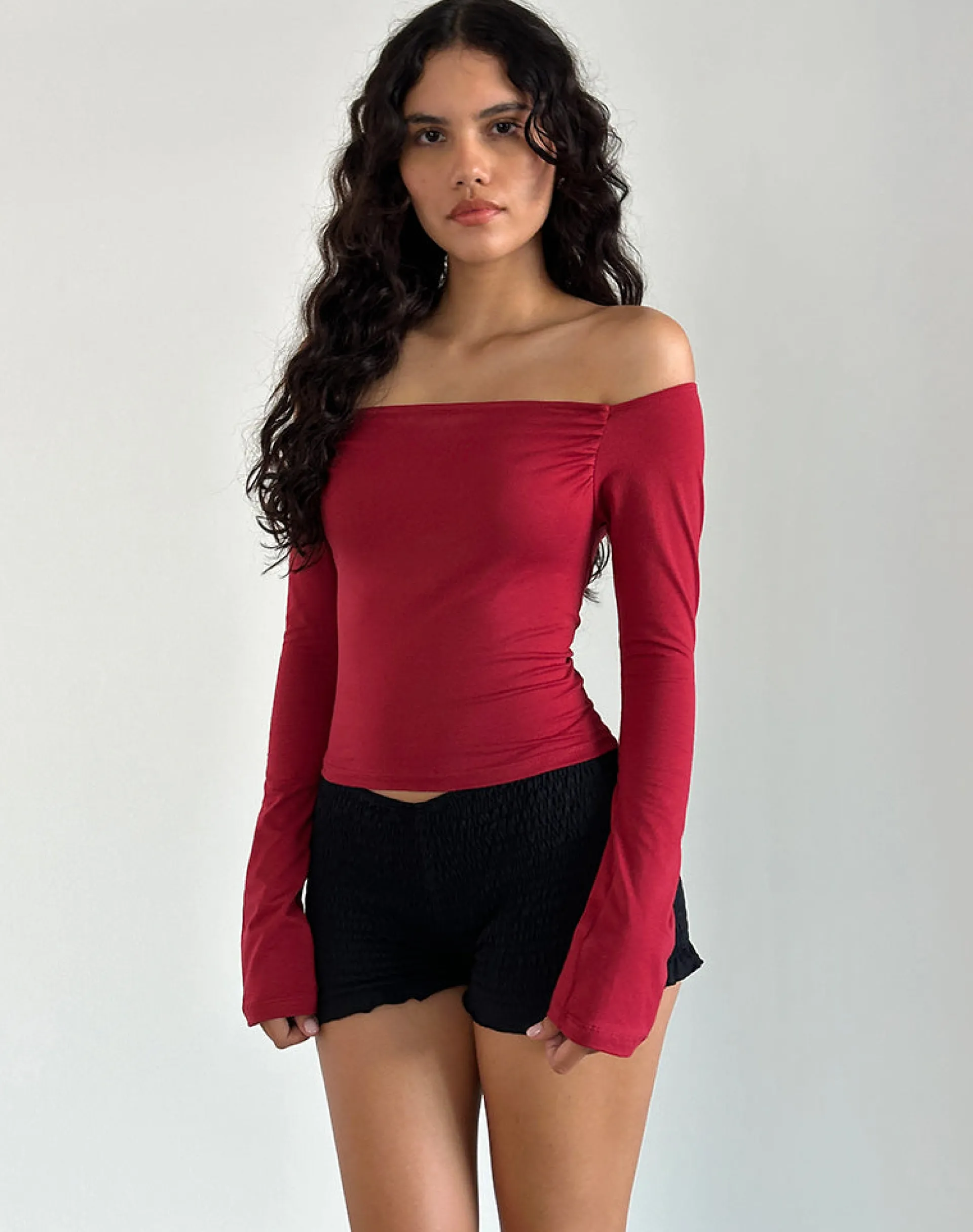 Motel Rocks Basics | Basic Tops-Korby Long Sleeve Top in Adrenaline Red