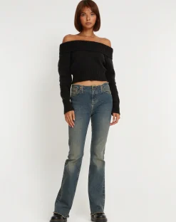 Motel Rocks Long Sleeve Tops-Koriya Bardot Top in Black