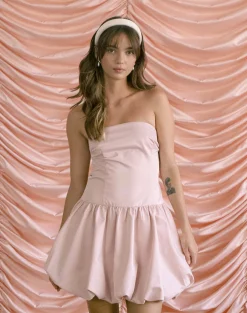 Motel Rocks Bandeau Dresses | Party Dresses-Krayofa Puffball Mini Dress in Baby Pink BabyPink
