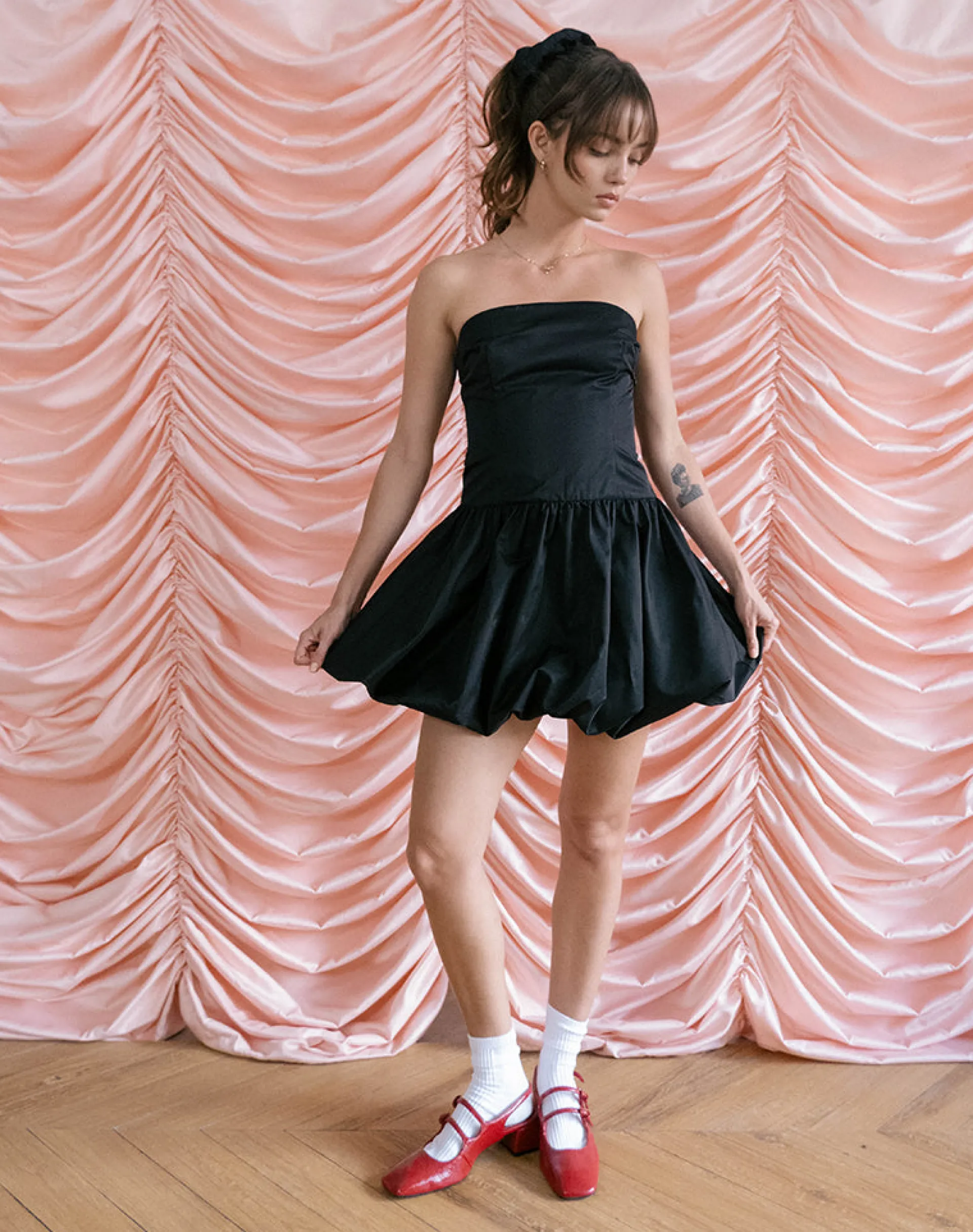 Motel Rocks Bandeau Dresses | Little Black Dresses-Krayofa Puffball Mini Dress in Black