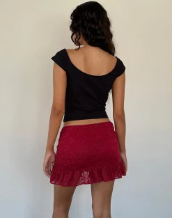 Motel Rocks Co-Ords | Mini Skirts-Krecia Mini Skirt in Deep Red Lace DeepRedLace
