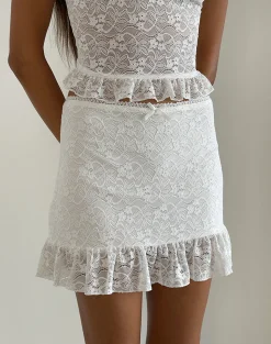 Motel Rocks Co-Ords | Printed Skirts-Krecia Mini Skirt in Lace Ivory LaceIvory