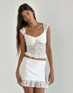 Motel Rocks Co-Ords | Printed Skirts-Krecia Mini Skirt in Lace Ivory LaceIvory