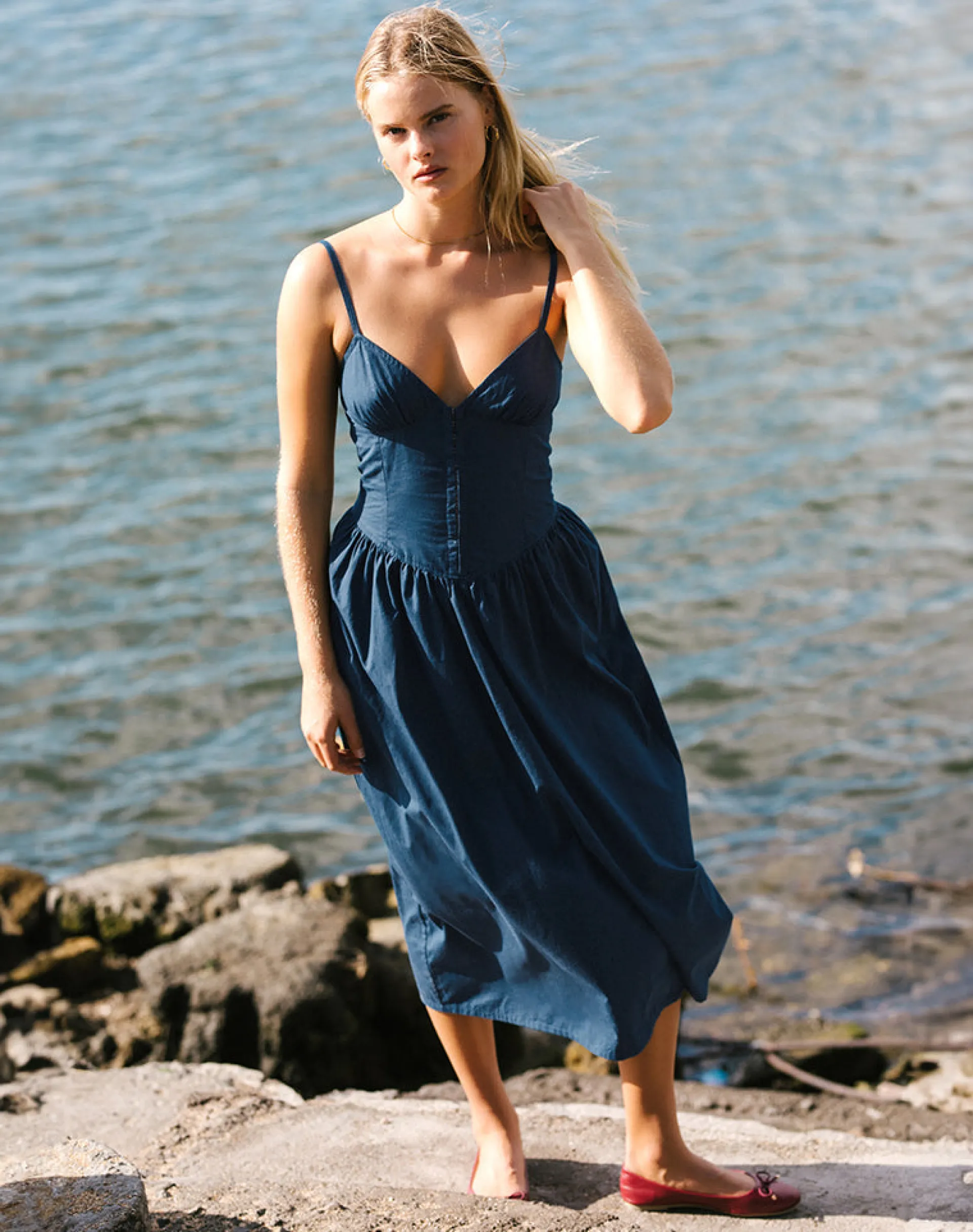 Motel Rocks Day Dresses | Maxi Dresses-Krista Maxi Dress in Poplin Navy