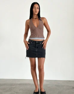 Motel Rocks Halterneck Tops-Kubra Halter Top in Mesh Brown and Light Blue MeshBrownandLightBlue