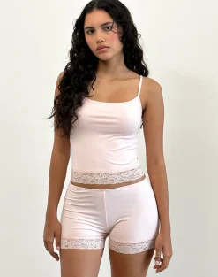 Motel Rocks Loungewear | Micro Shorts-Kuden Lace Hem Micro Shorts in Soft Jersey Pink SoftJerseyPink