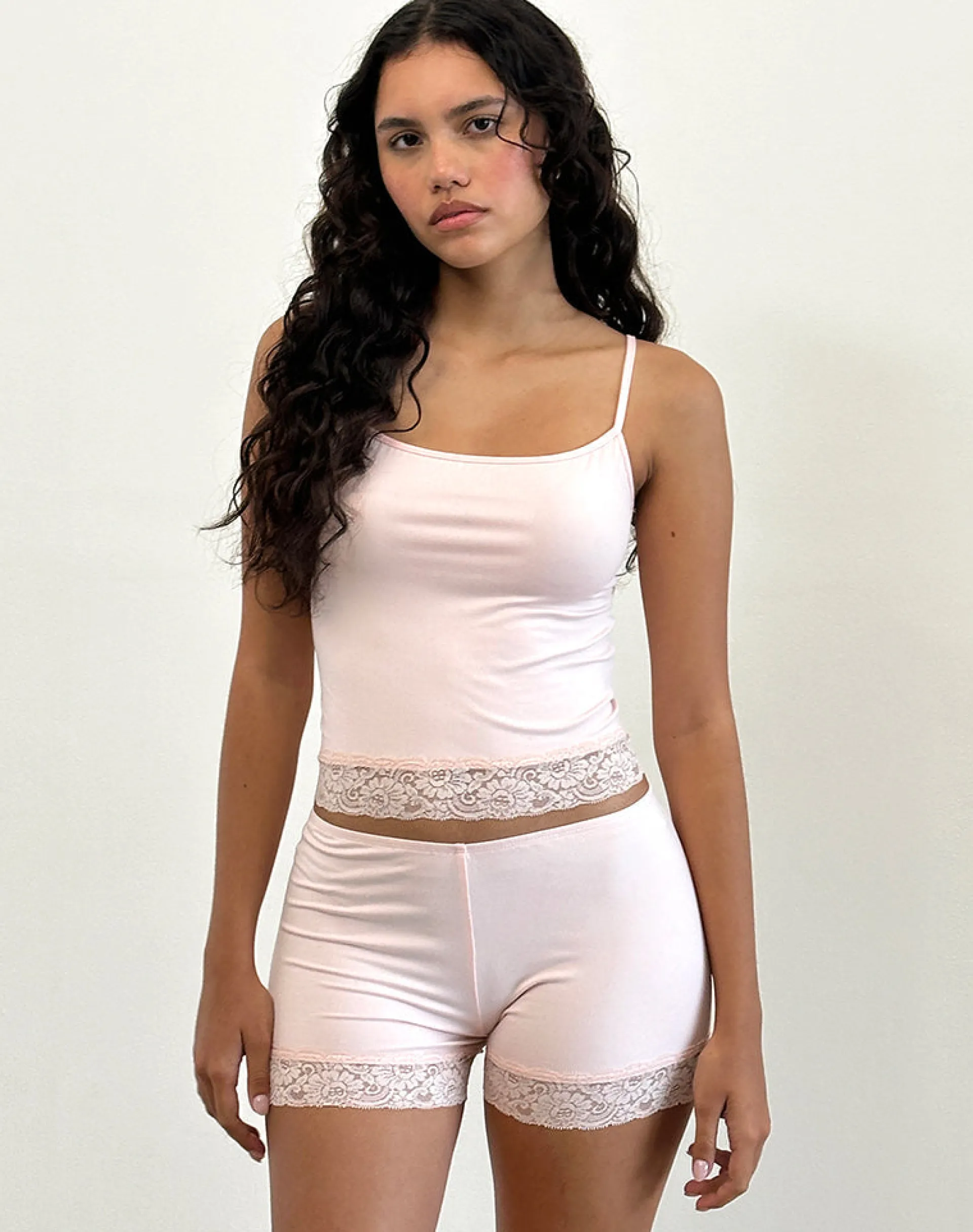 Motel Rocks Loungewear | Micro Shorts-Kuden Lace Hem Micro Shorts in Soft Jersey Pink SoftJerseyPink