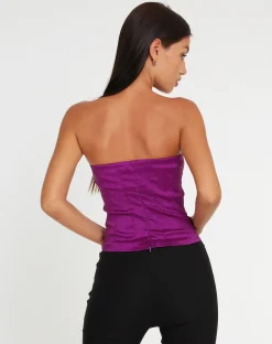 Motel Rocks Bandeau Tops-Kyanata Strapless Corset in Satin Purple