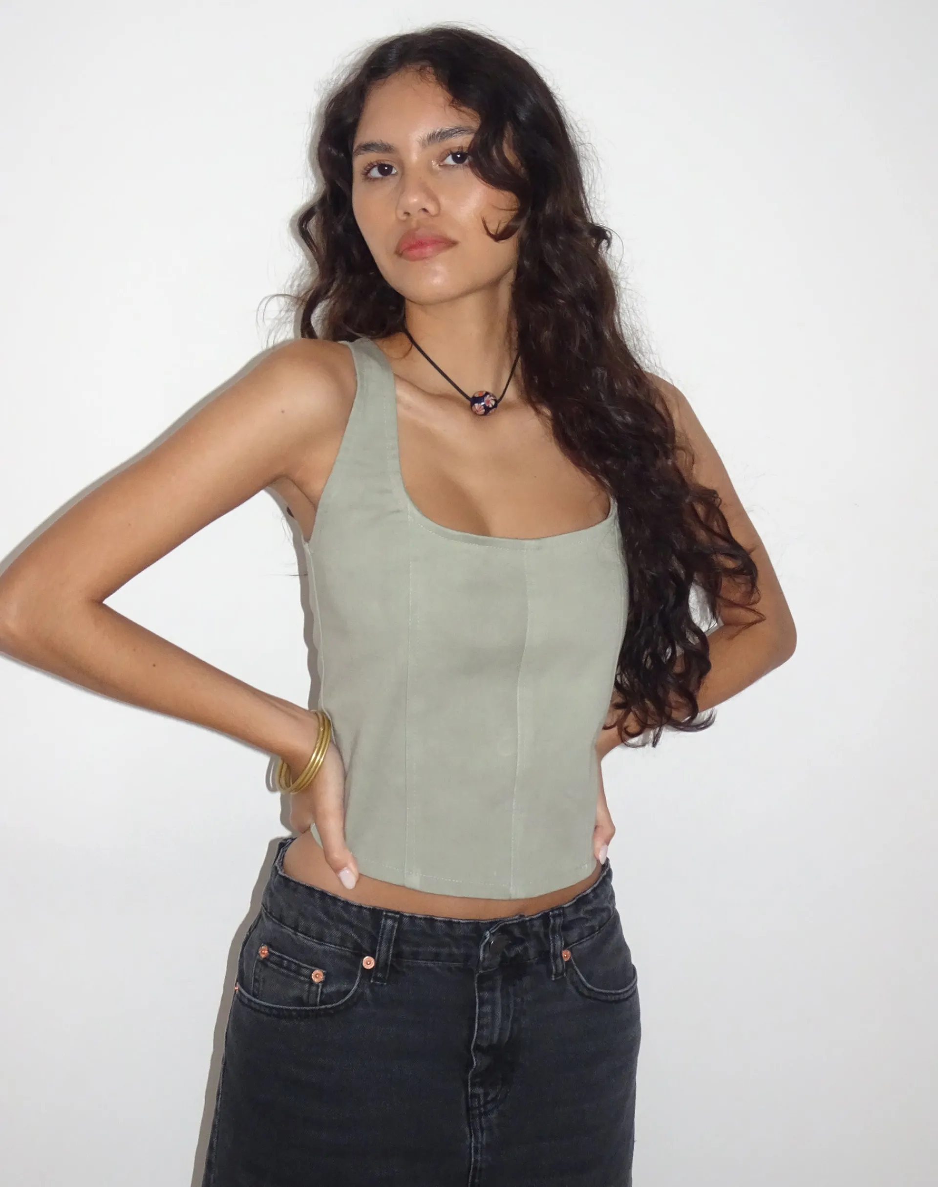 Motel Rocks Corset Tops-Kye Corset Top in Ash Grey
