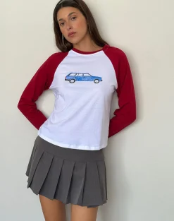 Motel Rocks Long Sleeve Tops-Kyiato Top in Adrenaline Red Car Print AdrenalineRedCarPrint