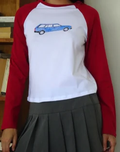 Motel Rocks Long Sleeve Tops-Kyiato Top in Adrenaline Red Car Print AdrenalineRedCarPrint