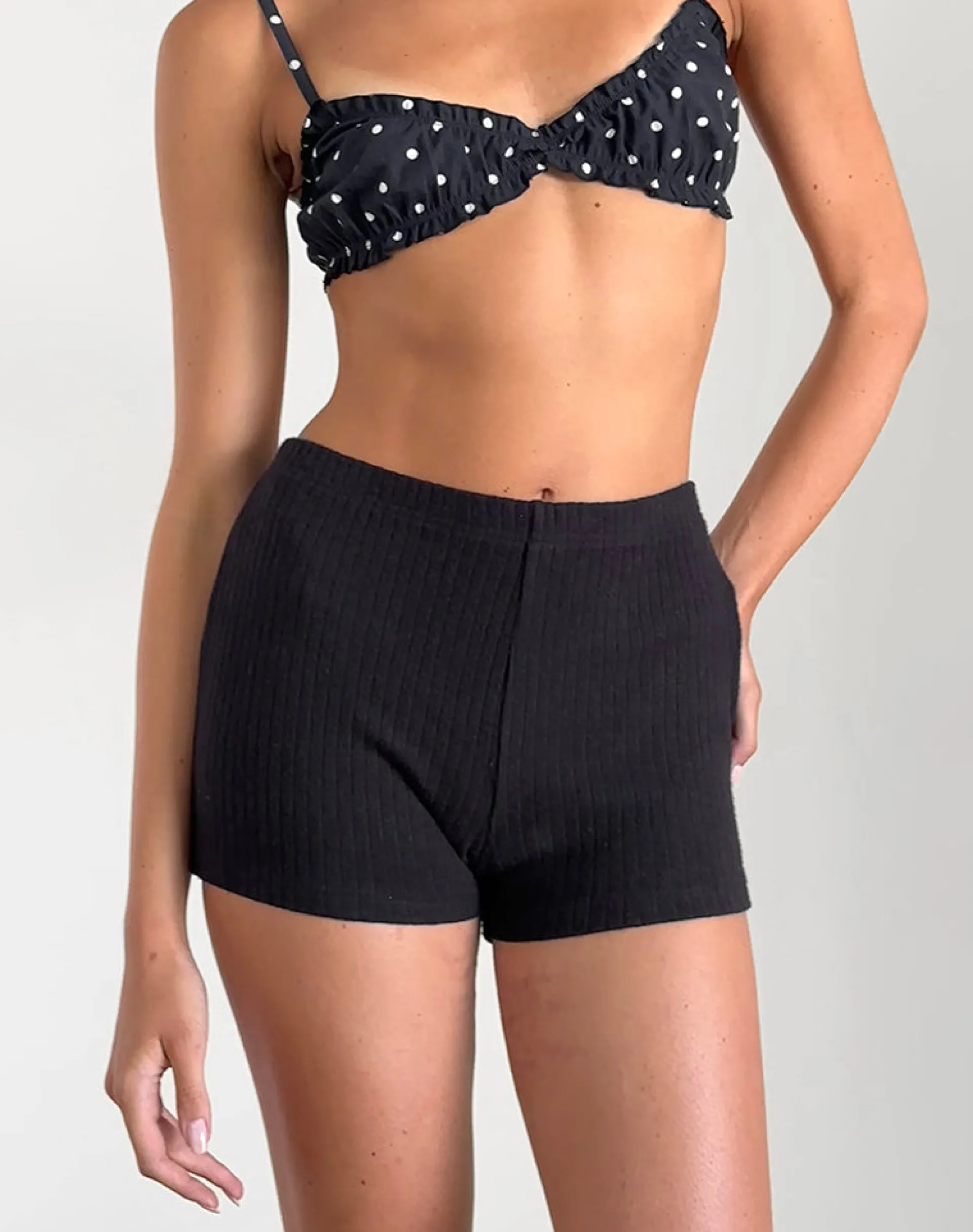 Motel Rocks Loungewear | Micro Shorts-Kyomi Micro Shorts in Ribbed Black