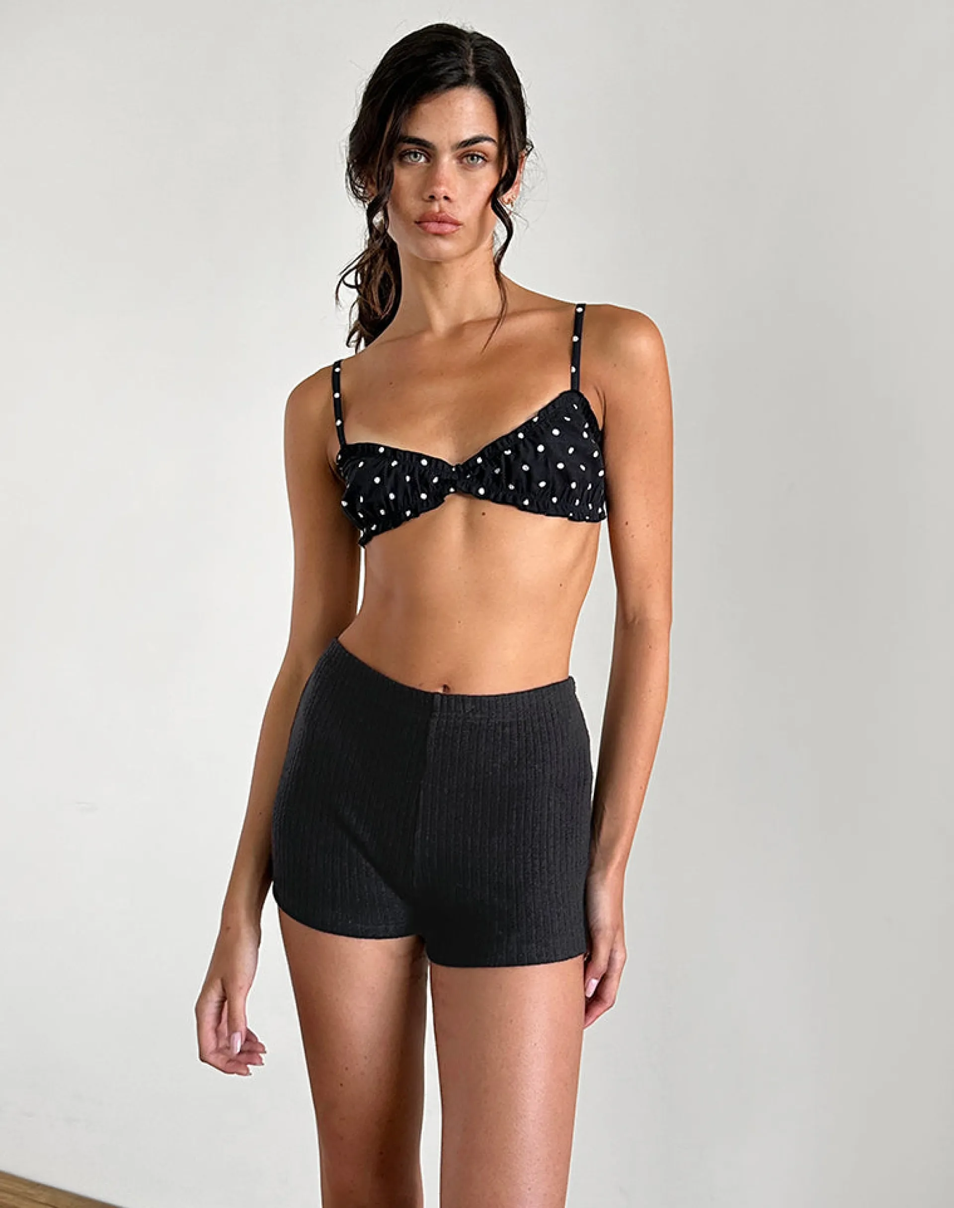 Motel Rocks Loungewear | Micro Shorts-Kyomi Micro Shorts in Ribbed Black