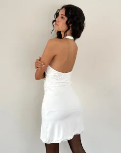 Motel Rocks Bodycon Dresses | Party Dresses-Kyrie Halterneck Wrap Dress in Slinky Ivory SlinkyIvory