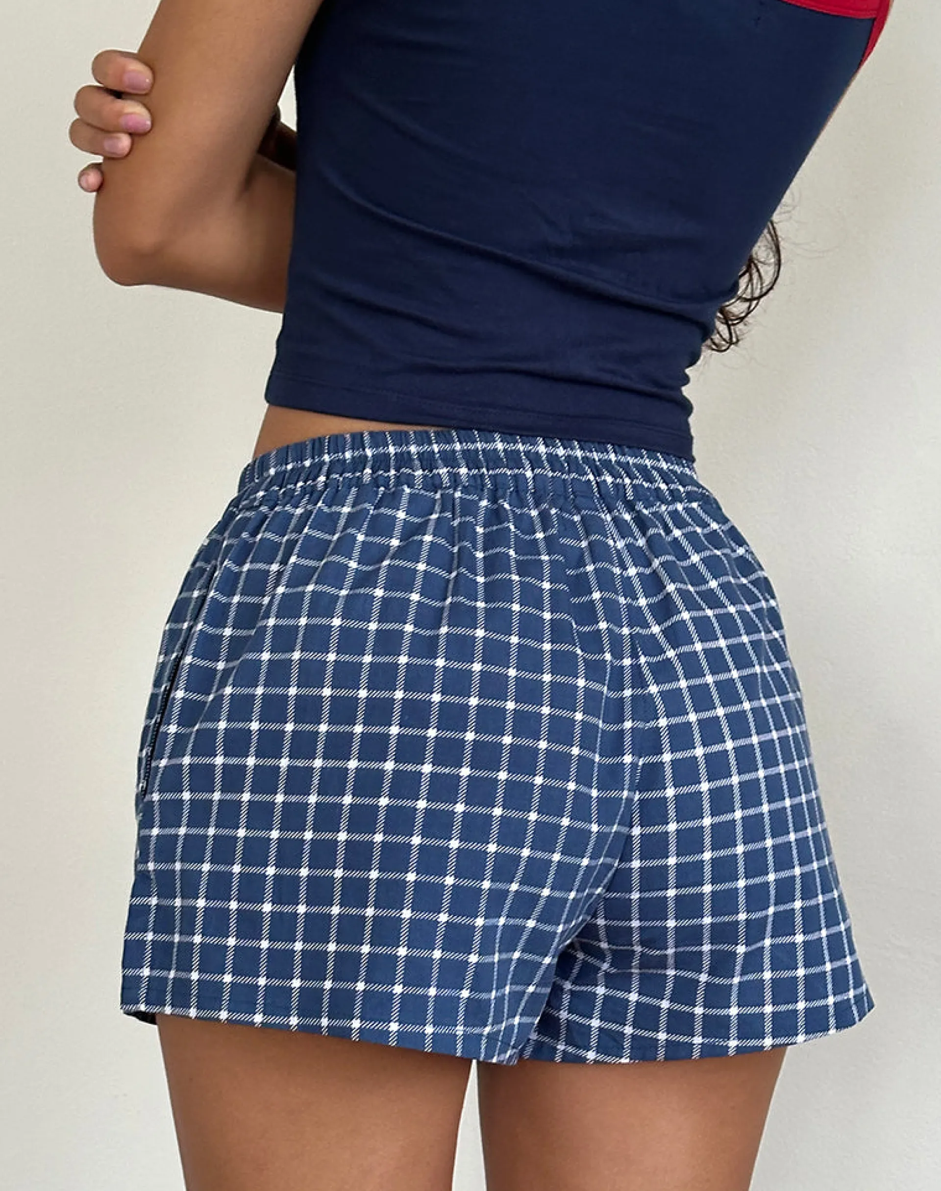 Motel Rocks Loungewear-Laboxe Boxer Shorts in Navy Tartan Poplin navytartanpoplin