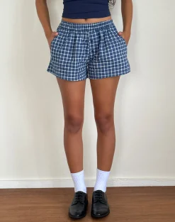 Motel Rocks Loungewear-Laboxe Boxer Shorts in Navy Tartan Poplin navytartanpoplin