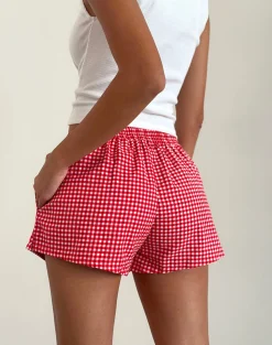 Motel Rocks Co-Ords-Laboxe Boxer Shorts in Red Gingham RedGingham