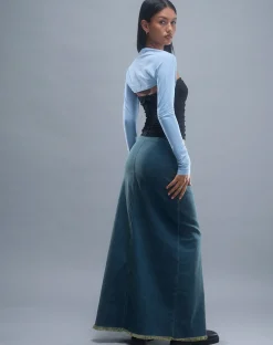 Motel Rocks Long Sleeve Tops-Ladri Shrug Top in Nantucket Blue NantucketBlue