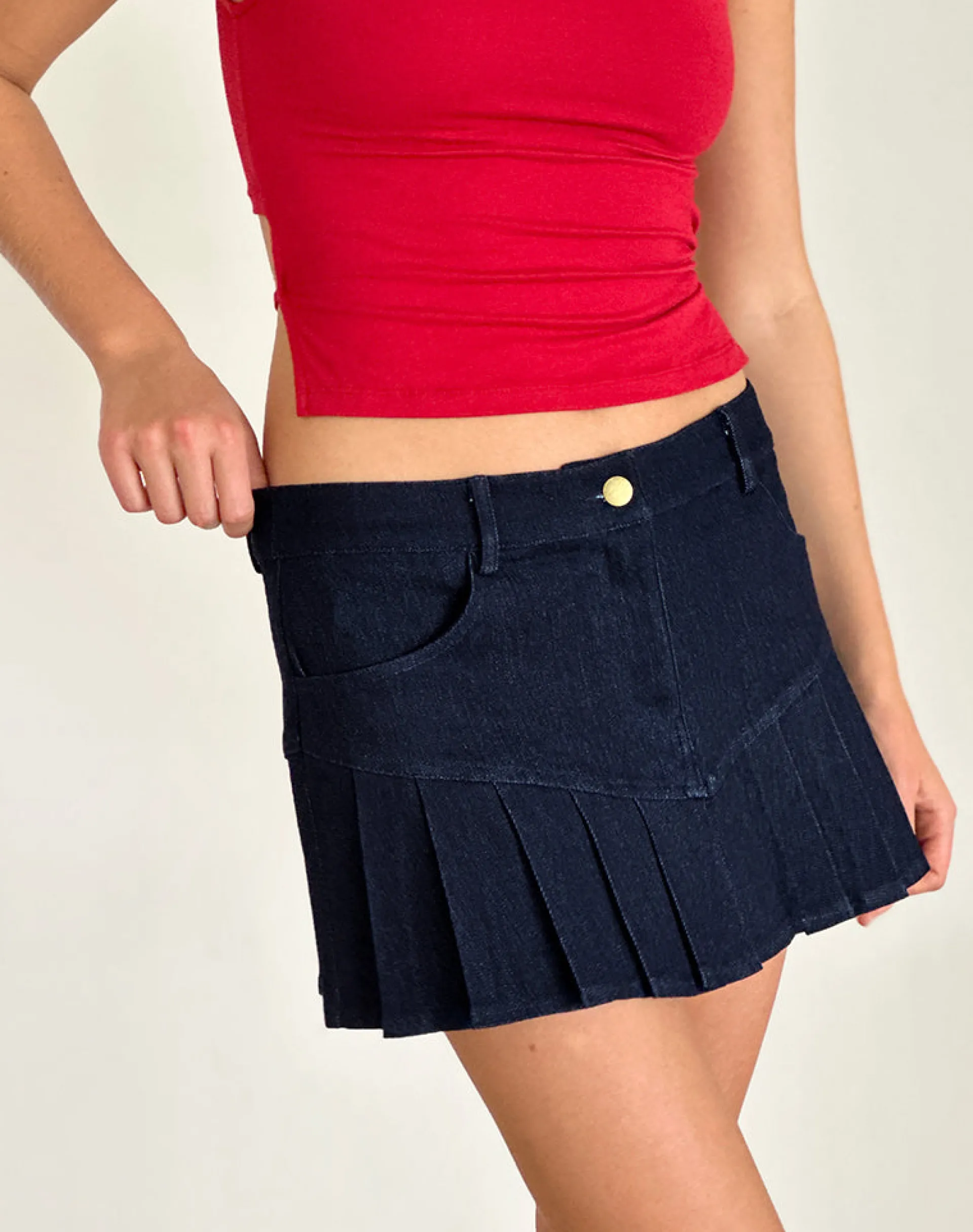 Motel Rocks Pleated Skirts | Denim Skirts-Laduma Mini Skirt Denim in Indigo