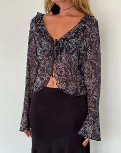 Motel Rocks Cardigans-Lakota Cardigan in Black Baroque Print