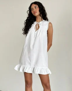 Motel Rocks Day Dresses | Mini Dresses-Lalita Babydoll Mini Dress in Poplin White