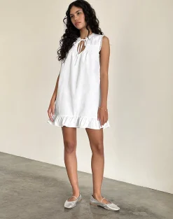Motel Rocks Day Dresses | Mini Dresses-Lalita Babydoll Mini Dress in Poplin White