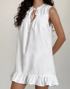 Motel Rocks Day Dresses | Mini Dresses-Lalita Babydoll Mini Dress in Poplin White