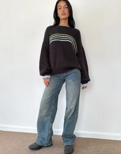 Motel Rocks Jumpers-Lamees Jumper in Brown Knit with Stripe