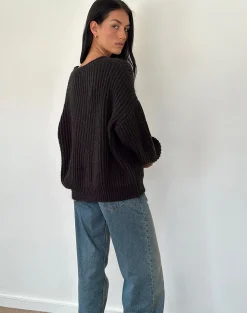 Motel Rocks Jumpers-Lamees Jumper in Brown Knit with Stripe