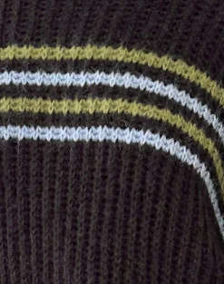 Motel Rocks Jumpers-Lamees Jumper in Brown Knit with Stripe