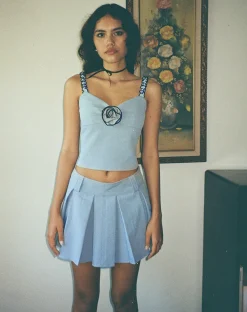 Motel Rocks Mini Skirts-Lamsu Pleated Mini Skirt in Tailoring Blue