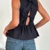 Motel Rocks Tailoring-Lanzo Tie Back Top in Poplin Black PoplinBlack