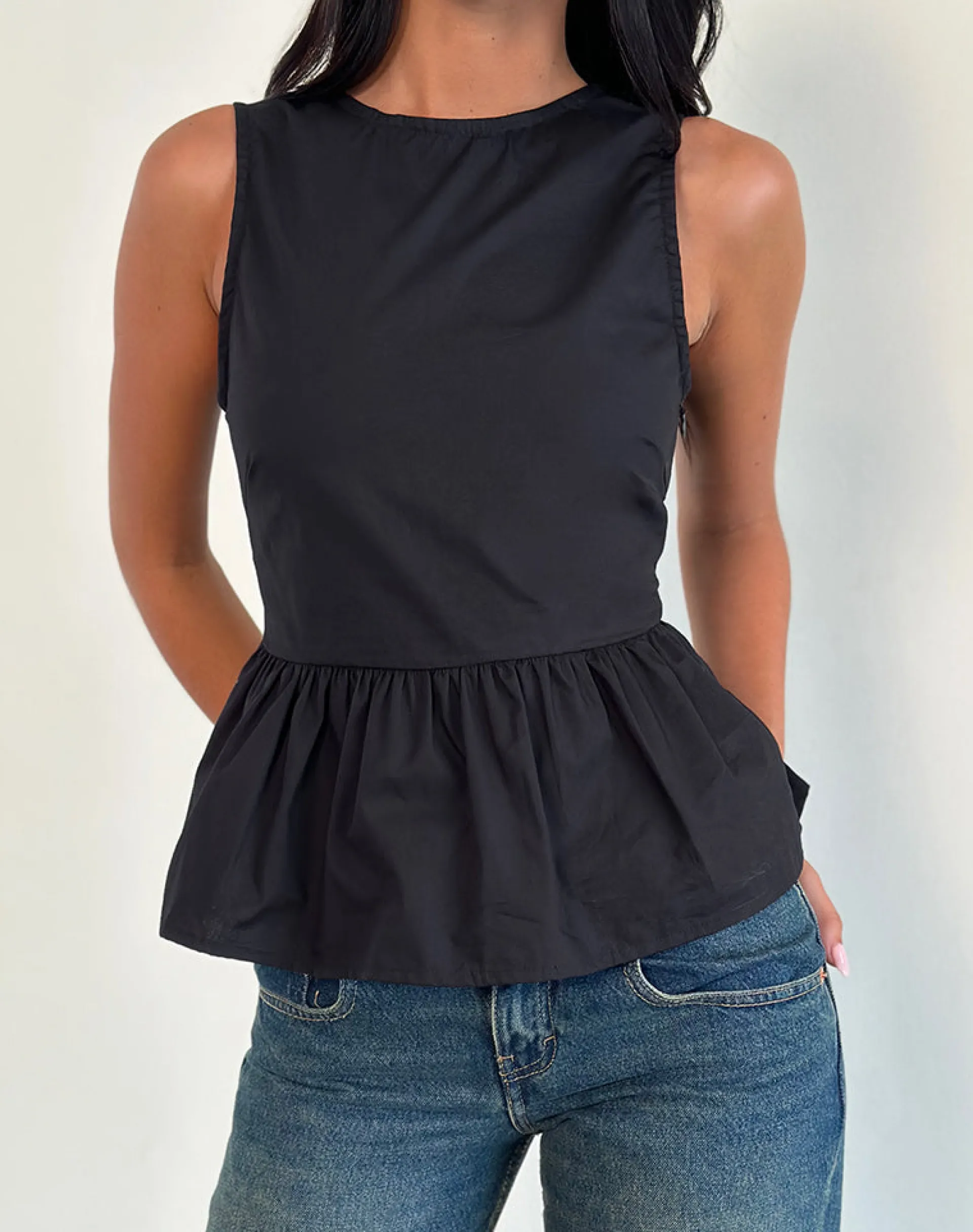 Motel Rocks Tailoring-Lanzo Tie Back Top in Poplin Black PoplinBlack