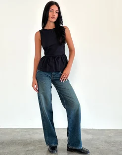 Motel Rocks Tailoring-Lanzo Tie Back Top in Poplin Black PoplinBlack