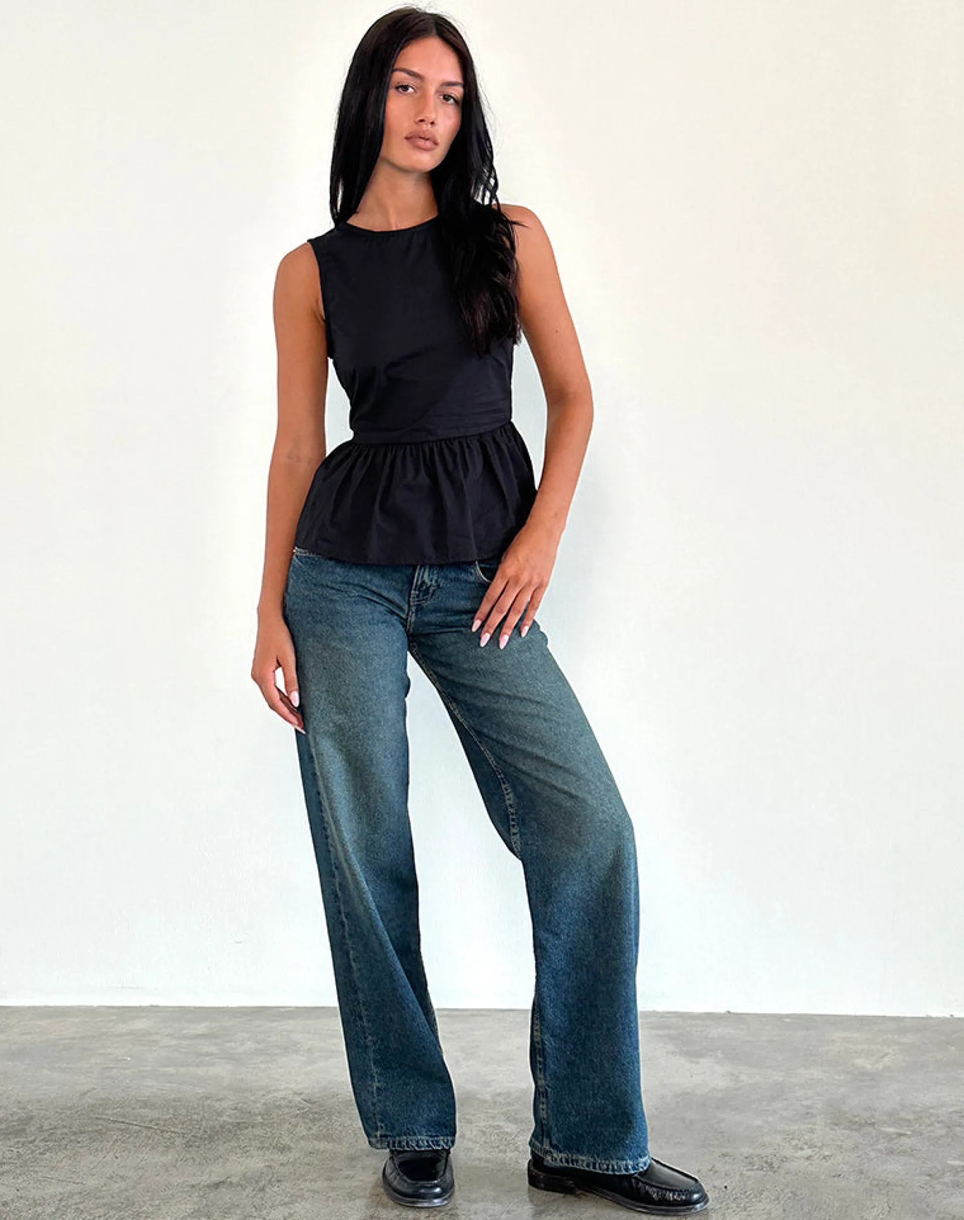 Motel Rocks Tailoring-Lanzo Tie Back Top in Poplin Black PoplinBlack