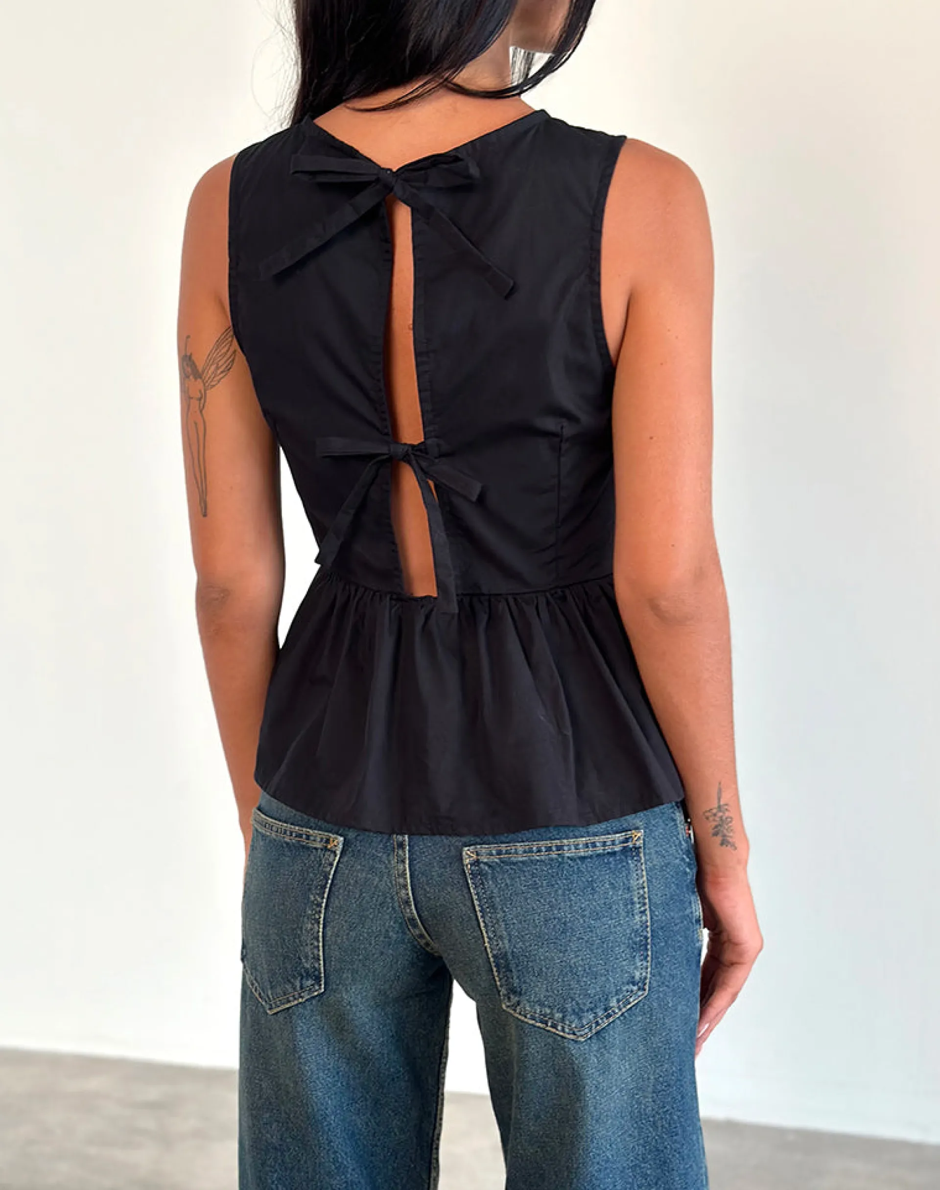 Motel Rocks Tailoring-Lanzo Tie Back Top in Poplin Black PoplinBlack