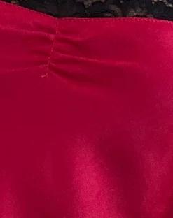 Motel Rocks Mini Dresses-Larna Satin Mini Dress in with Black Lace Trimming Red