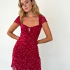 Motel Rocks Printed Dresses | Mini Dresses-Lashka Mini Dress in Red Grunge Floral Flock RedGrungeFloralFlock