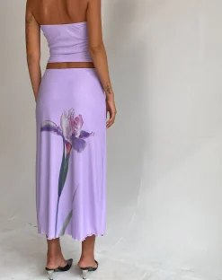 Motel Rocks A Line Skirts-Lassie Midi Skirt in Lilac Flower Placement LilacFlowerPlacement