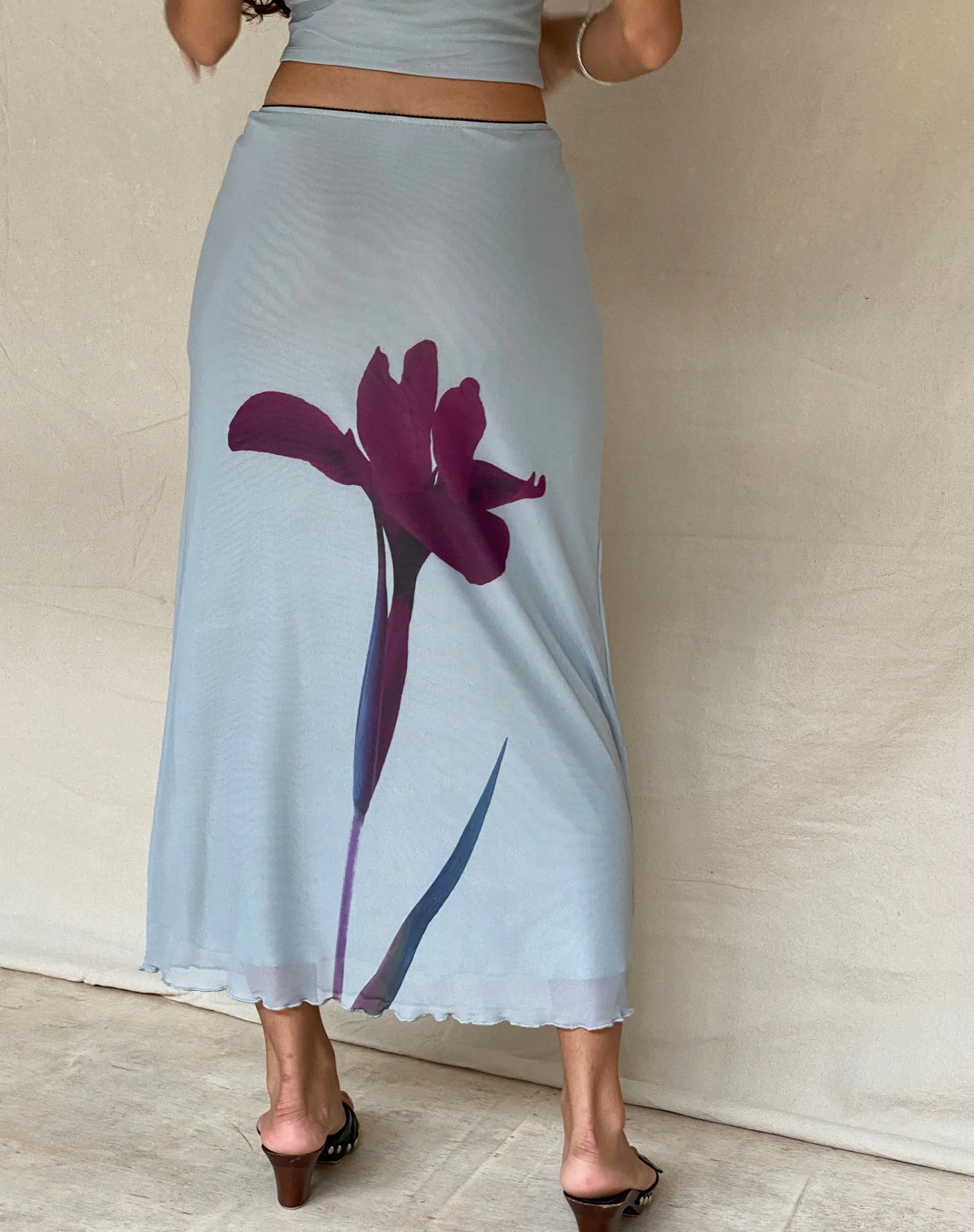 Motel Rocks A Line Skirts-Lassie Midi Skirt in Mint Flower Placement MintFlowerPlacement