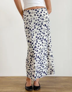 Motel Rocks Printed Skirts | Maxi Skirts-Latika Skirt in Grunge Floral Flock Cream