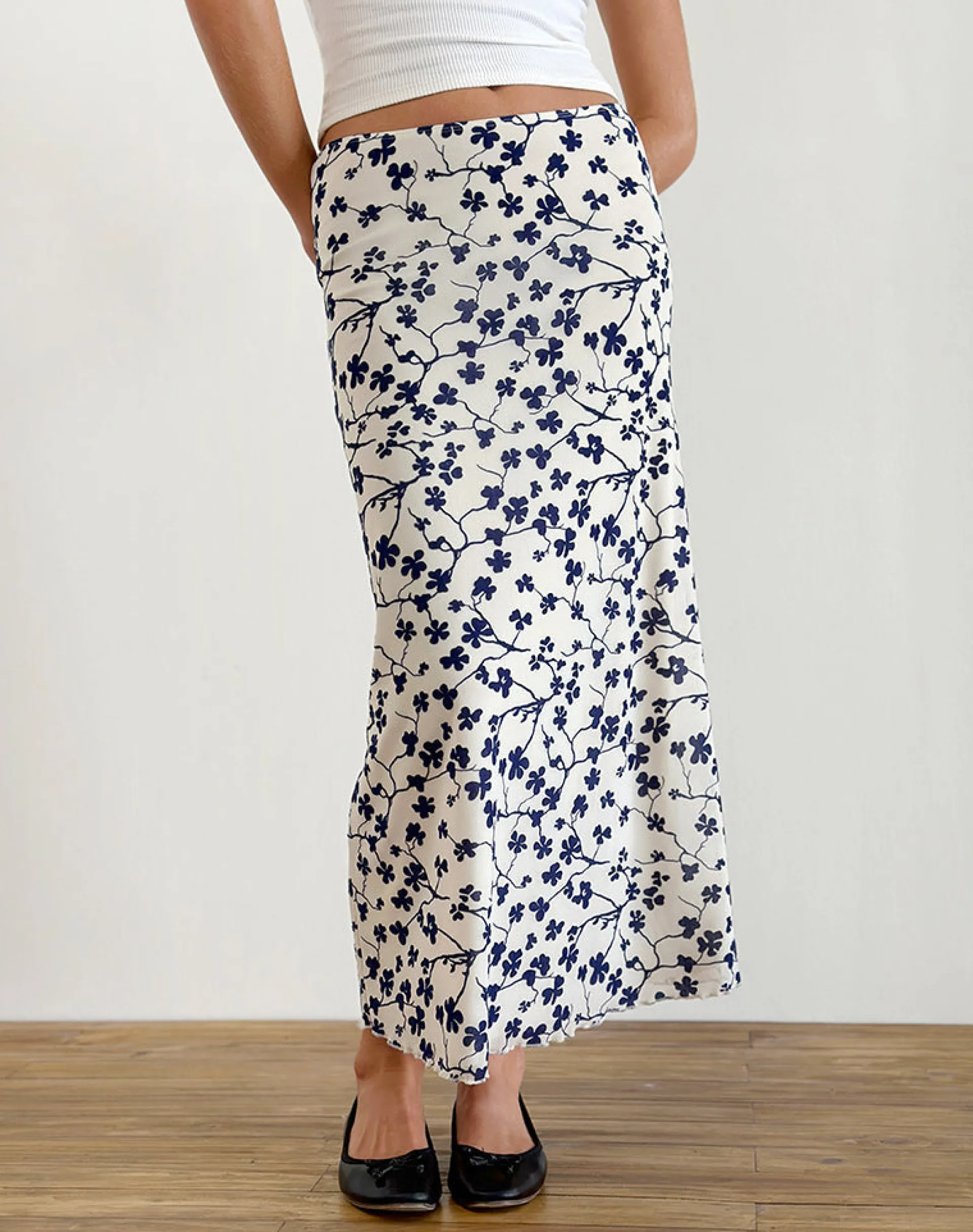 Motel Rocks Printed Skirts | Maxi Skirts-Latika Skirt in Grunge Floral Flock Cream