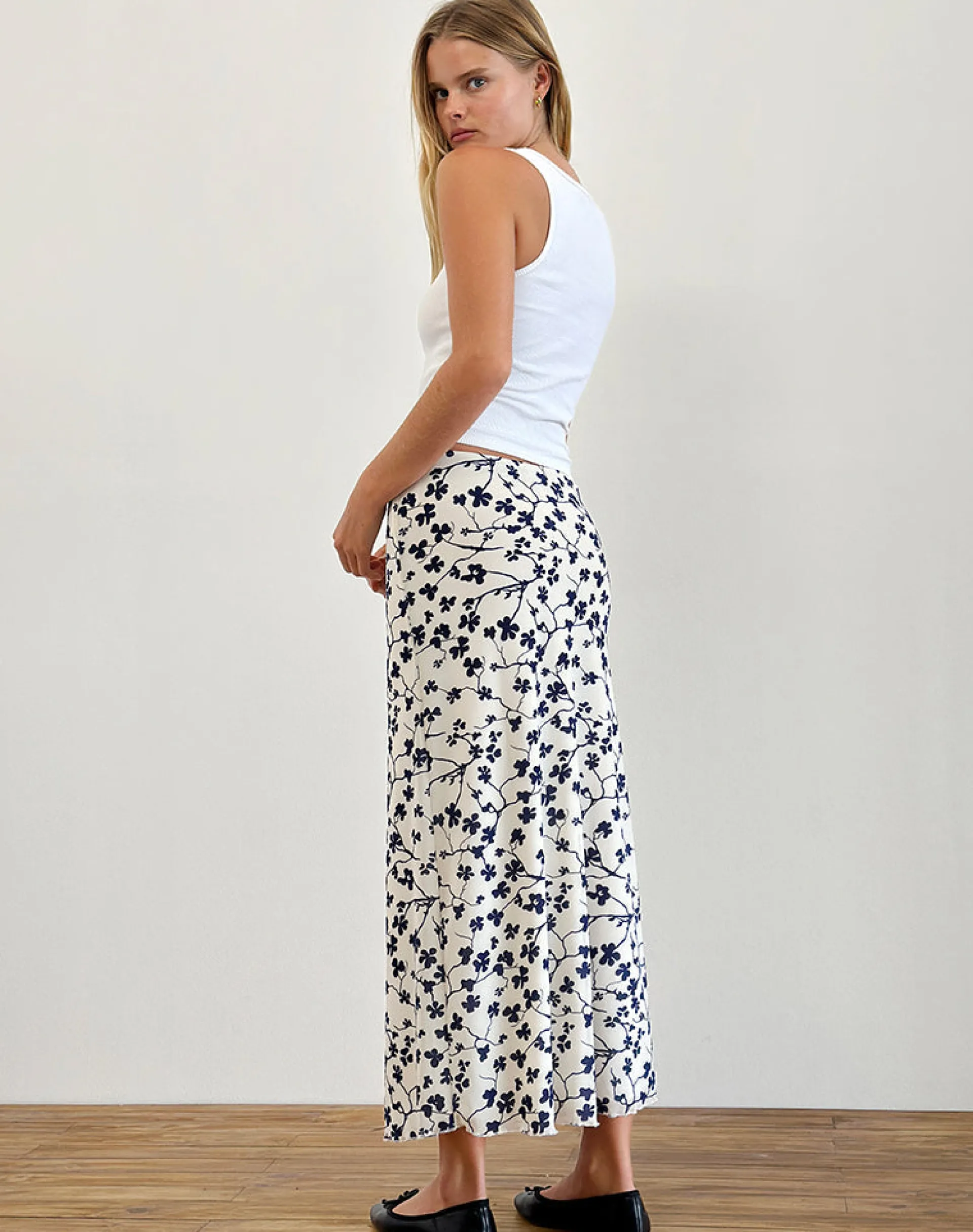 Motel Rocks Printed Skirts | Maxi Skirts-Latika Skirt in Grunge Floral Flock Cream