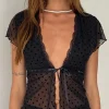Motel Rocks Printed Tops-Lavanya Butterfly Top in Polka Black Flock PolkaBlackFlock
