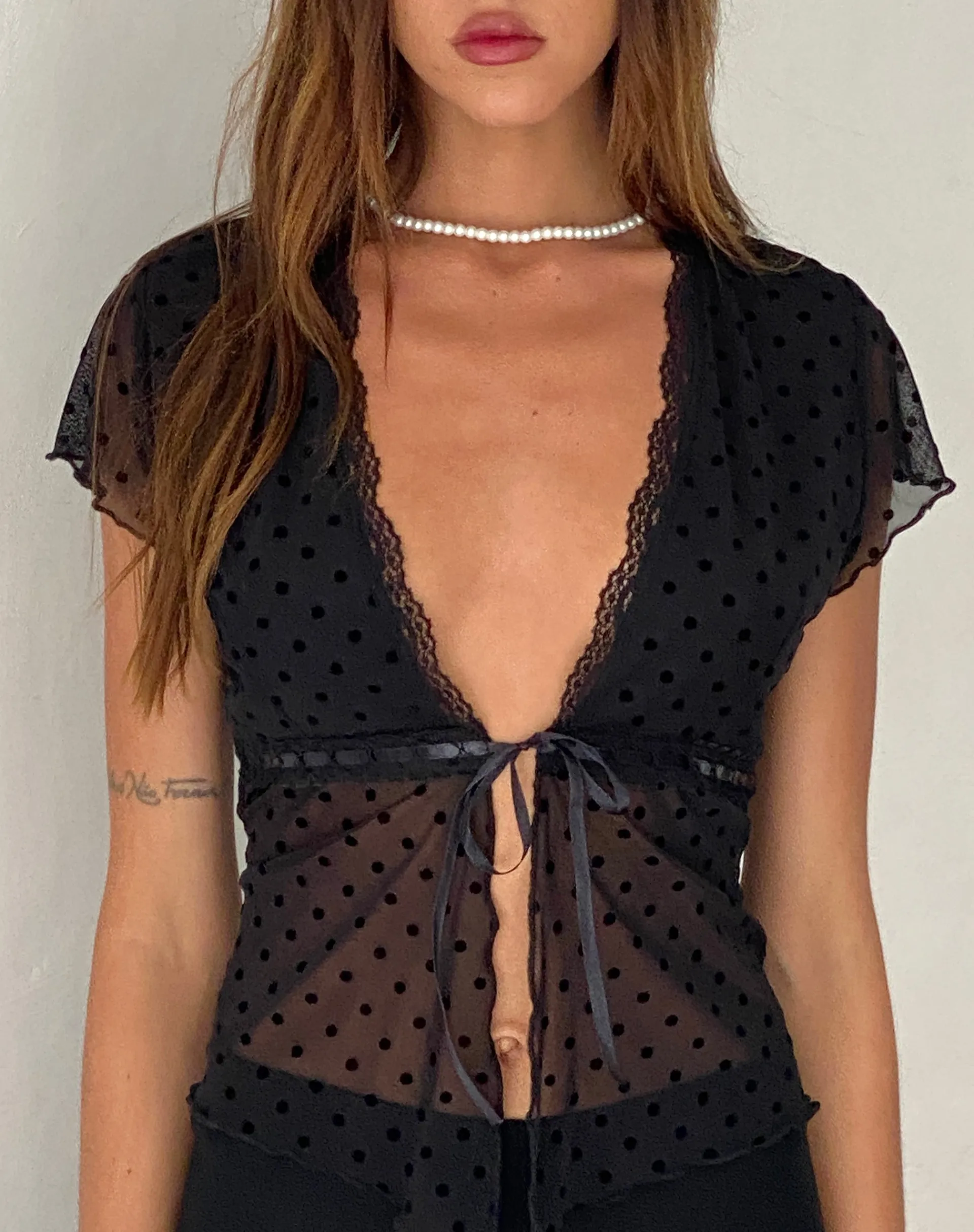 Motel Rocks Printed Tops-Lavanya Butterfly Top in Polka Black Flock PolkaBlackFlock