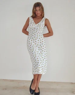 Motel Rocks Printed Dresses | Day Dresses-Lavisha Midi Dress in Funshine Floral Off White FunshineFloralOffWhite