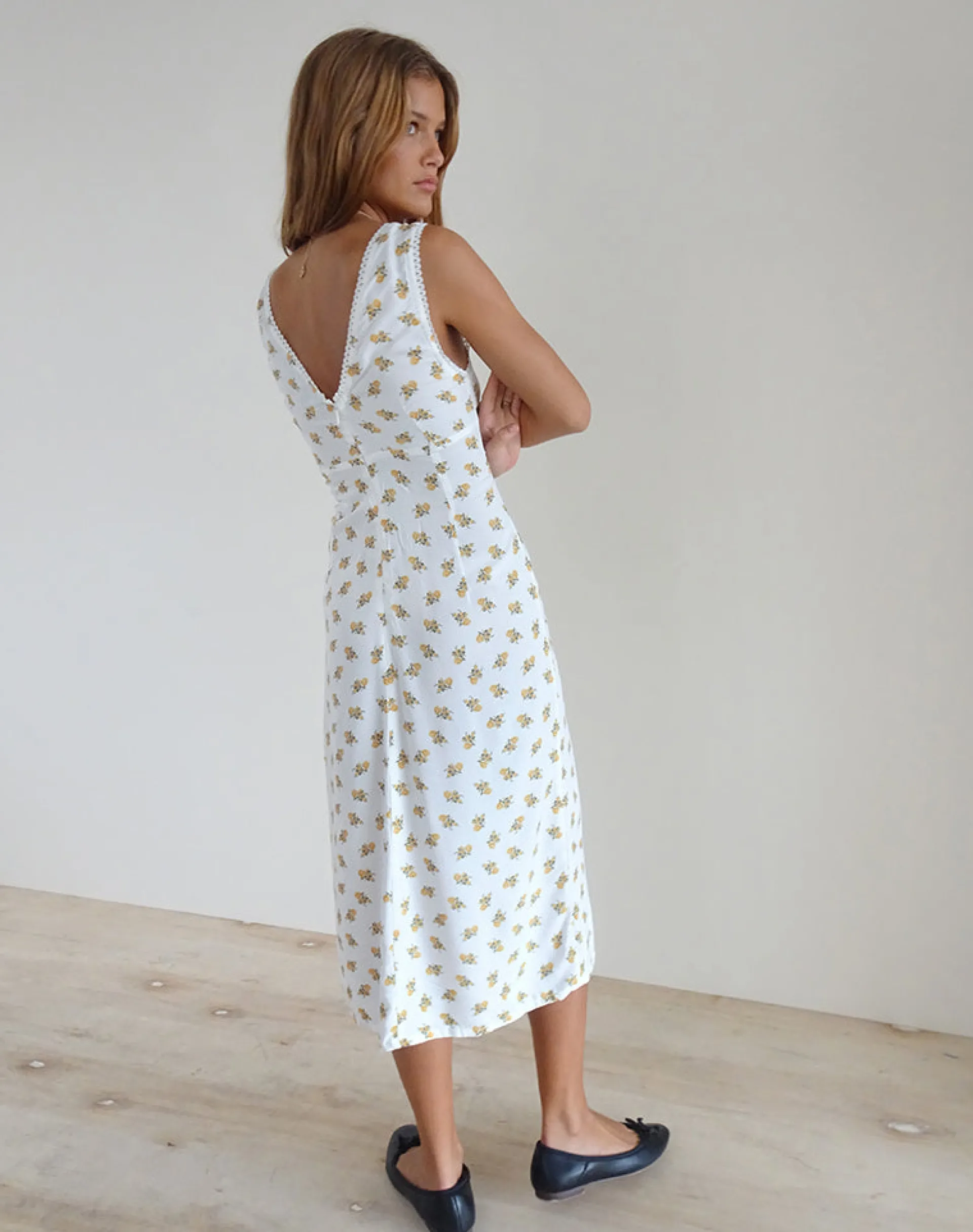Motel Rocks Printed Dresses | Day Dresses-Lavisha Midi Dress in Funshine Floral Off White FunshineFloralOffWhite